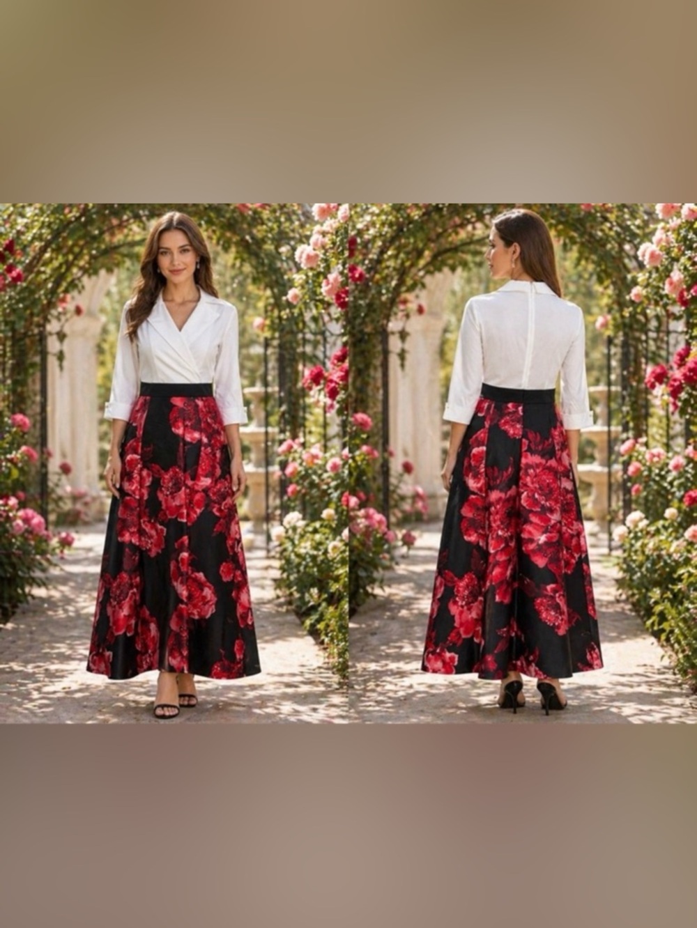 AlexaB Floral Black and Red Women's Dress 10 - Picture 3 of 16